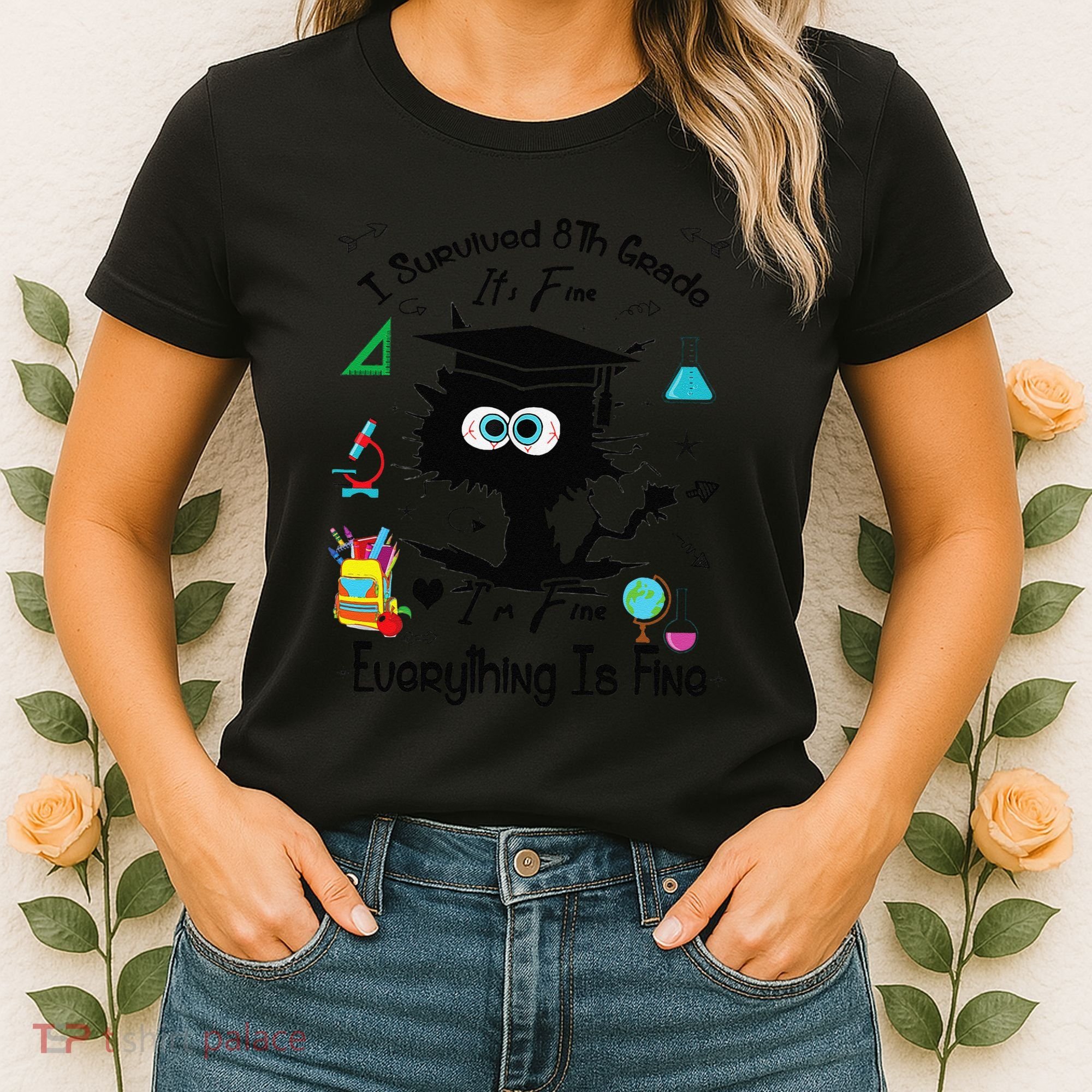 Happy Last Day Of School Funny Black Cat 8th Grade Graduate Women's T-Shirt