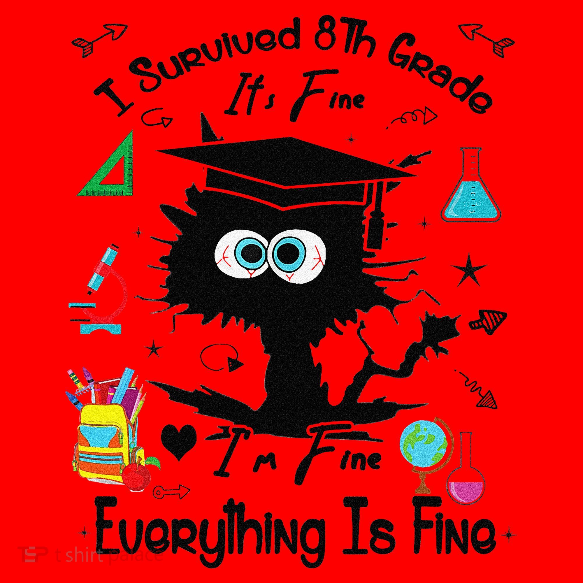 Happy Last Day Of School Funny Black Cat 8th Grade Graduate Santa Hat