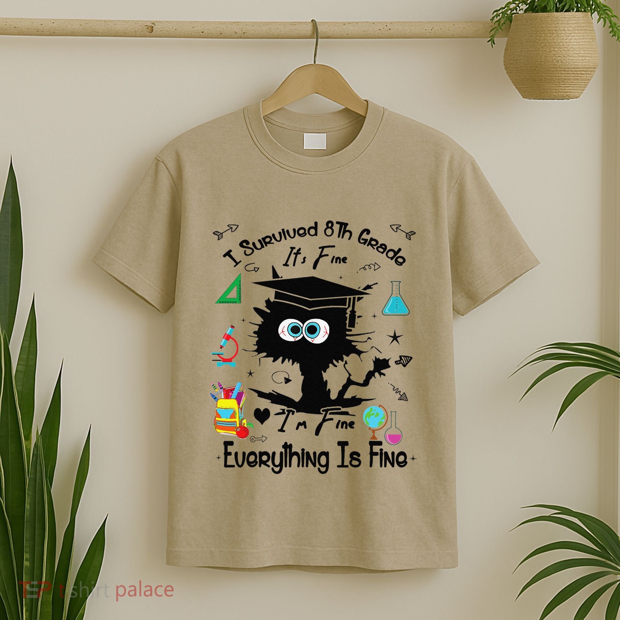 Happy Last Day Of School Funny Black Cat 8th Grade Graduate T-Shirt
