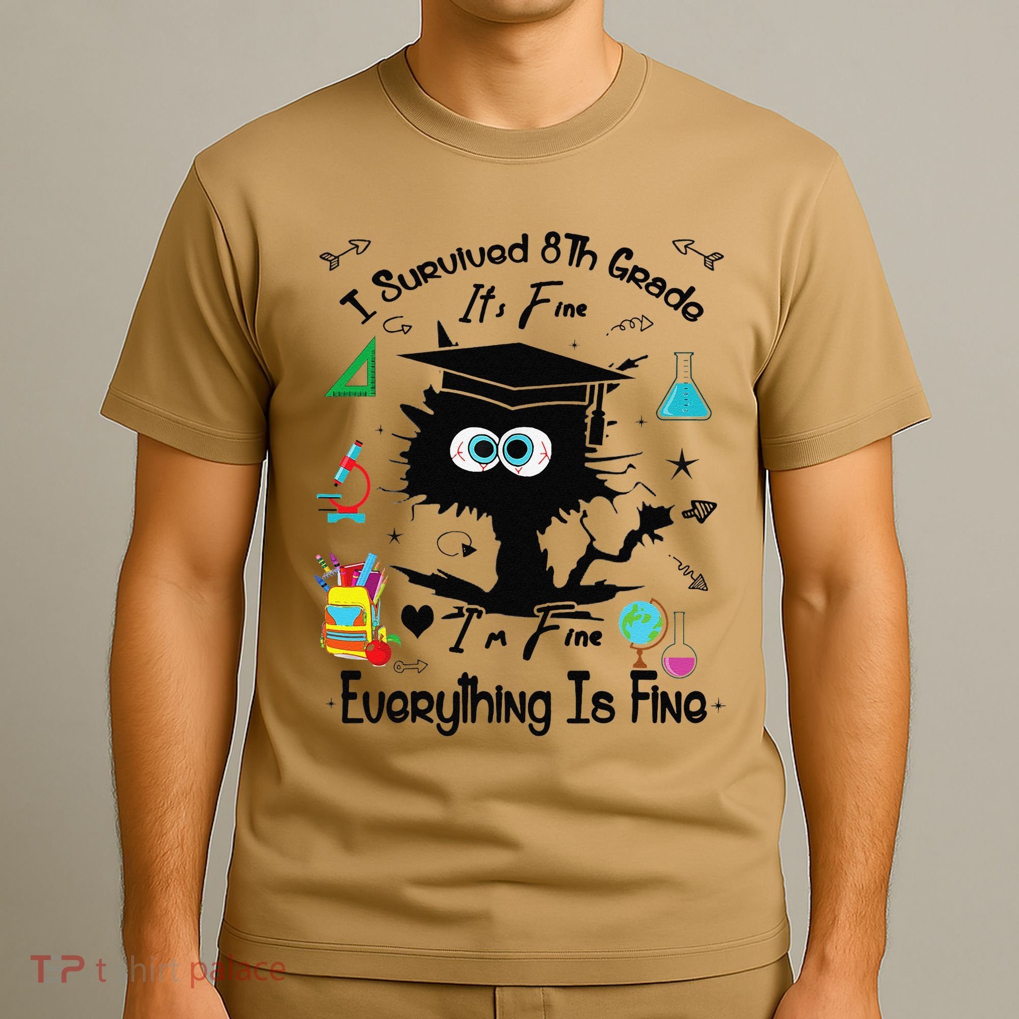 Happy Last Day Of School Funny Black Cat 8th Grade Graduate T-Shirt