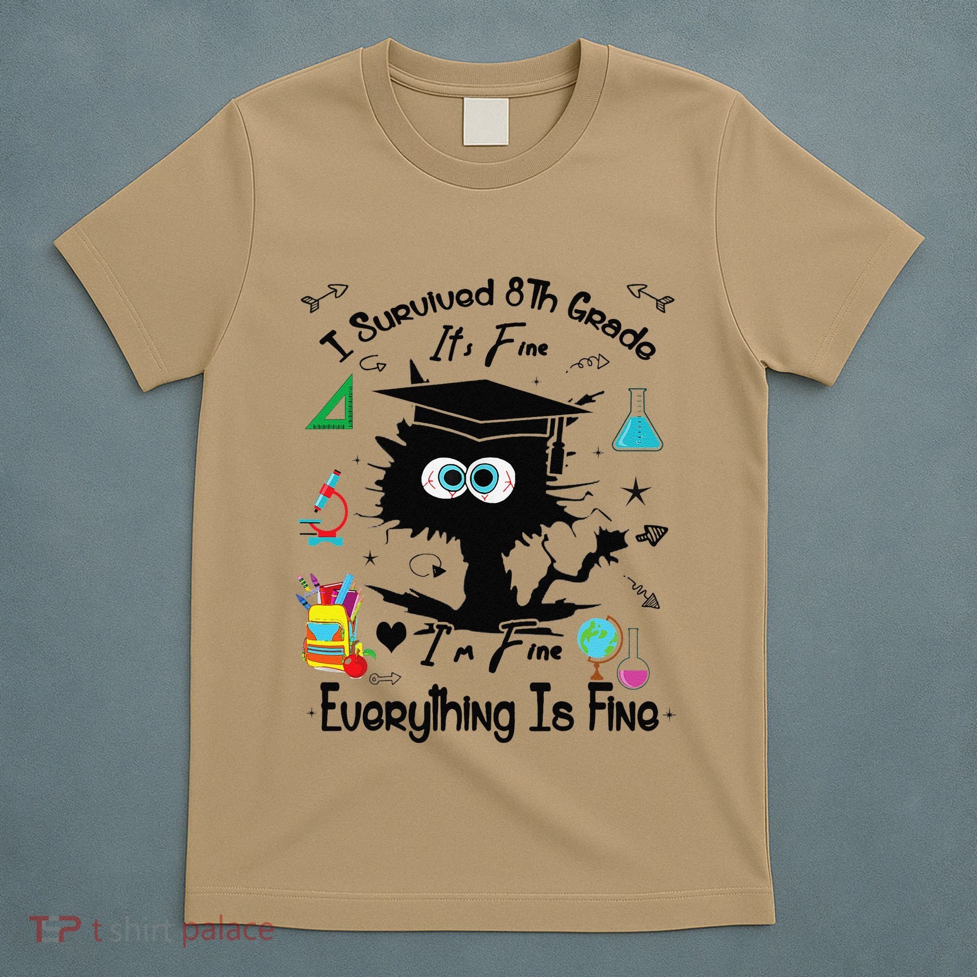 Happy Last Day Of School Funny Black Cat 8th Grade Graduate T-Shirt