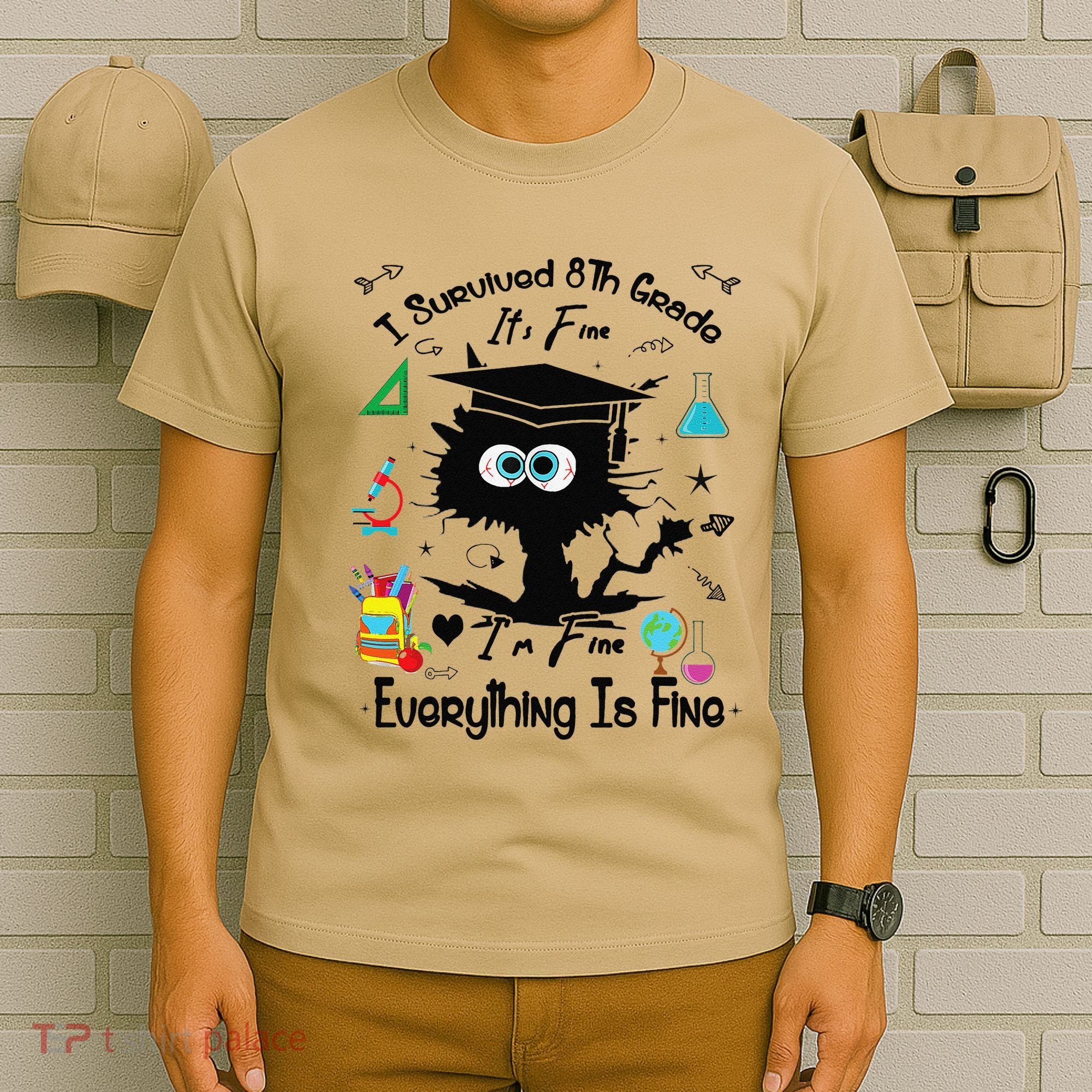 Happy Last Day Of School Funny Black Cat 8th Grade Graduate T-Shirt