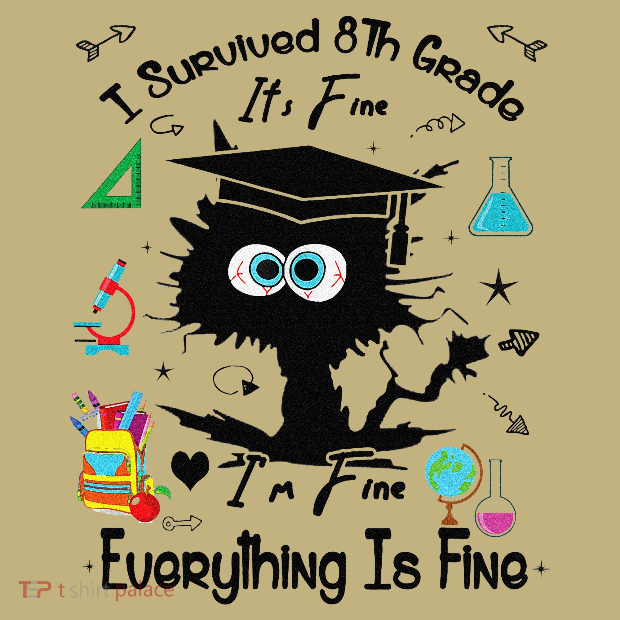 Happy Last Day Of School Funny Black Cat 8th Grade Graduate Polo