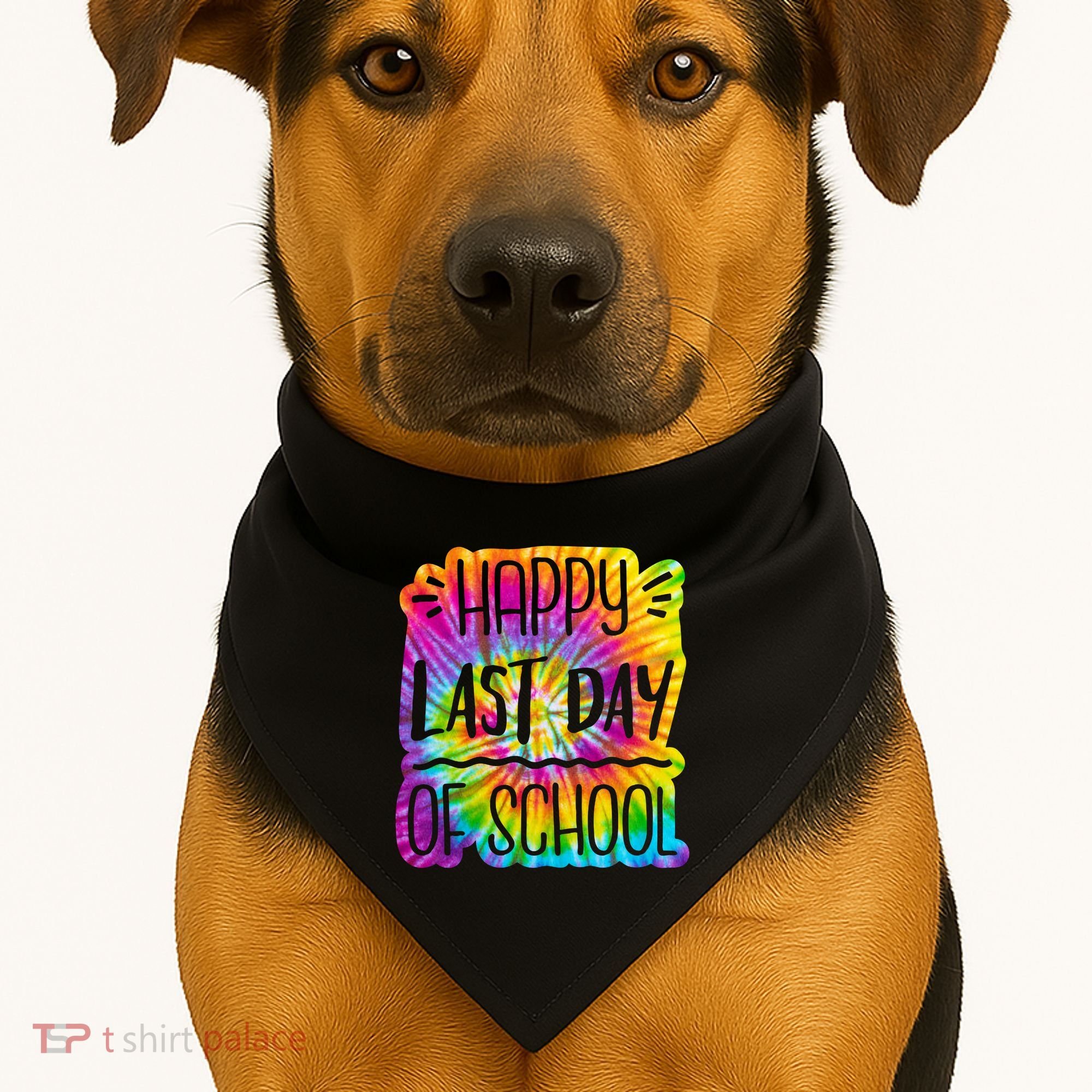 Happy Last Day Of School Rainbow Dye USA-Made Doggie Bandana