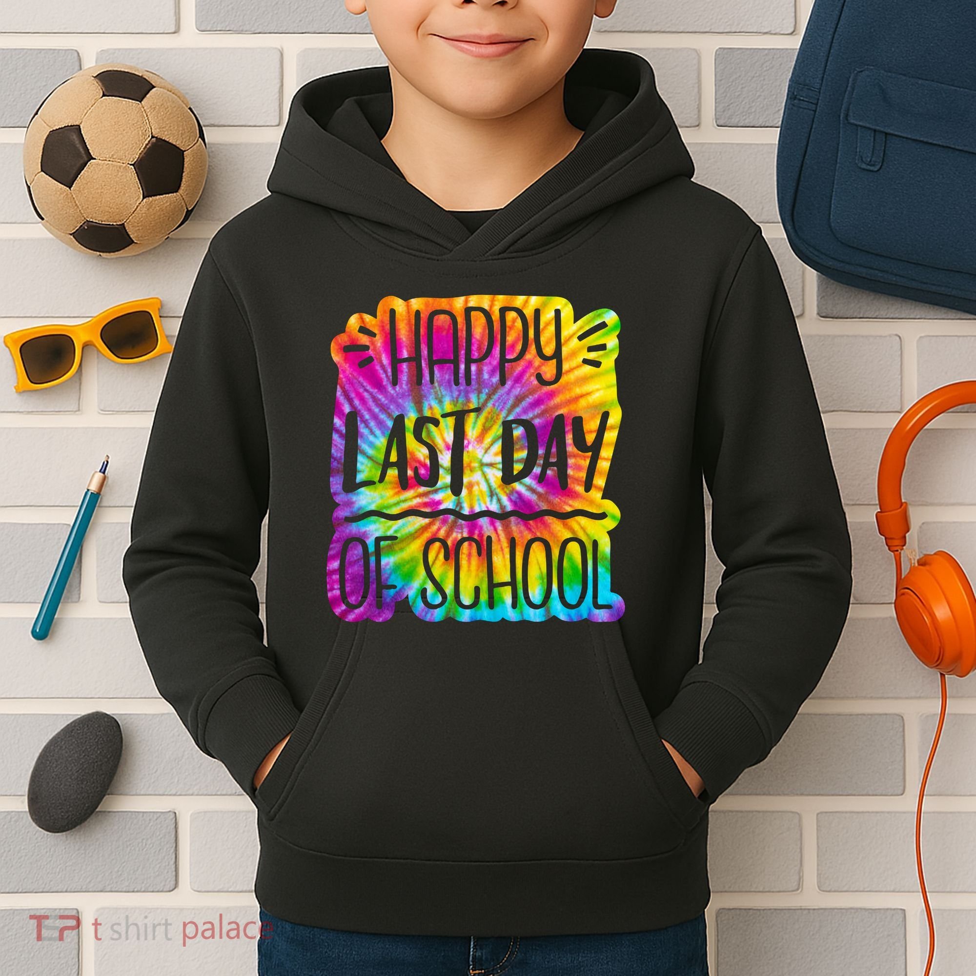 Happy Last Day Of School Rainbow Dye Kids Hoodie