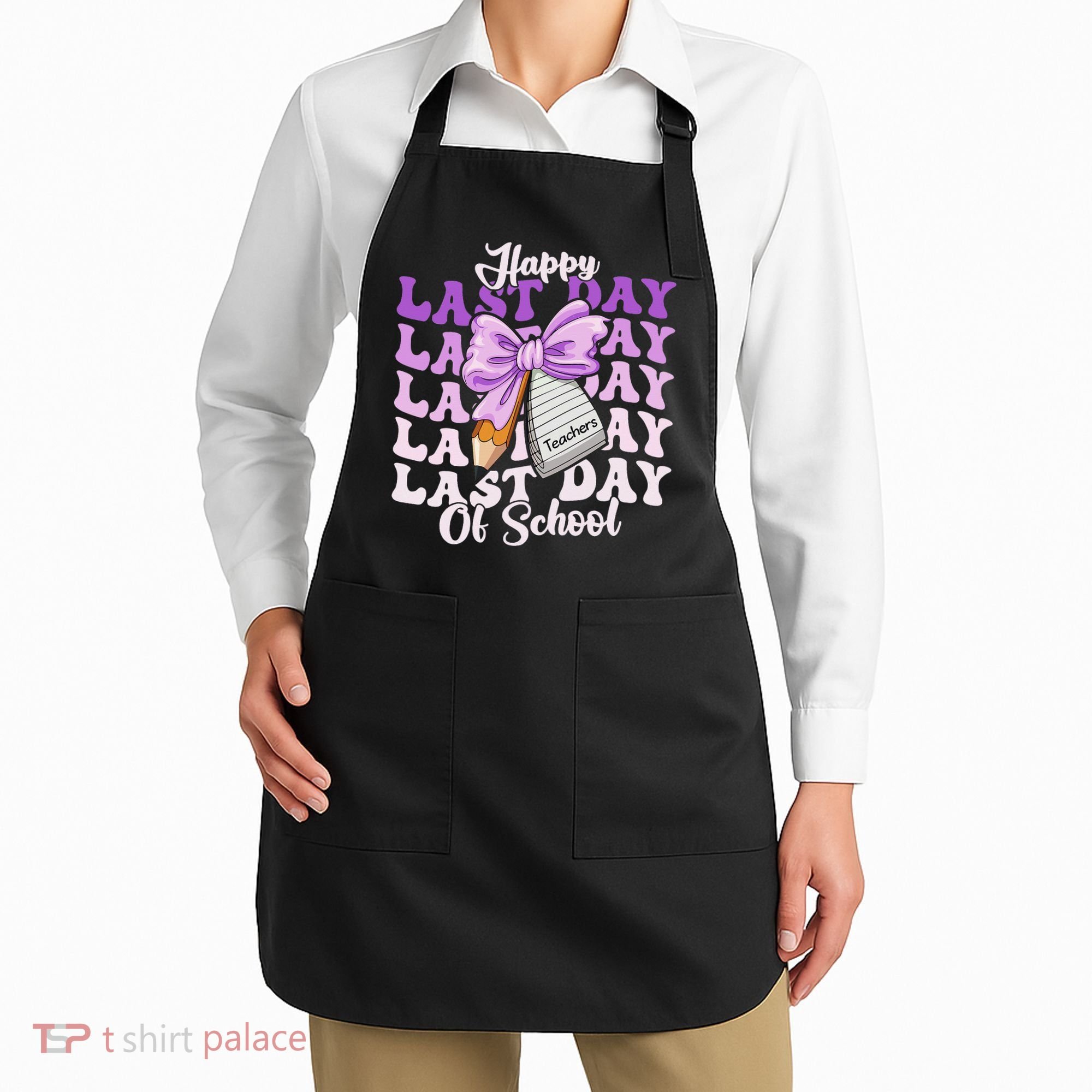 Happy Last Day Of School Coquette Bow Teachers Hello Summer Apron