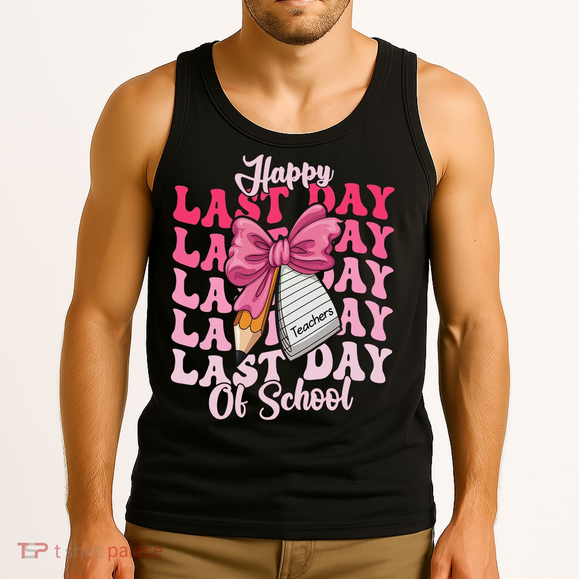 Happy Last Day Of School Coquette Bow Teachers Tank Top