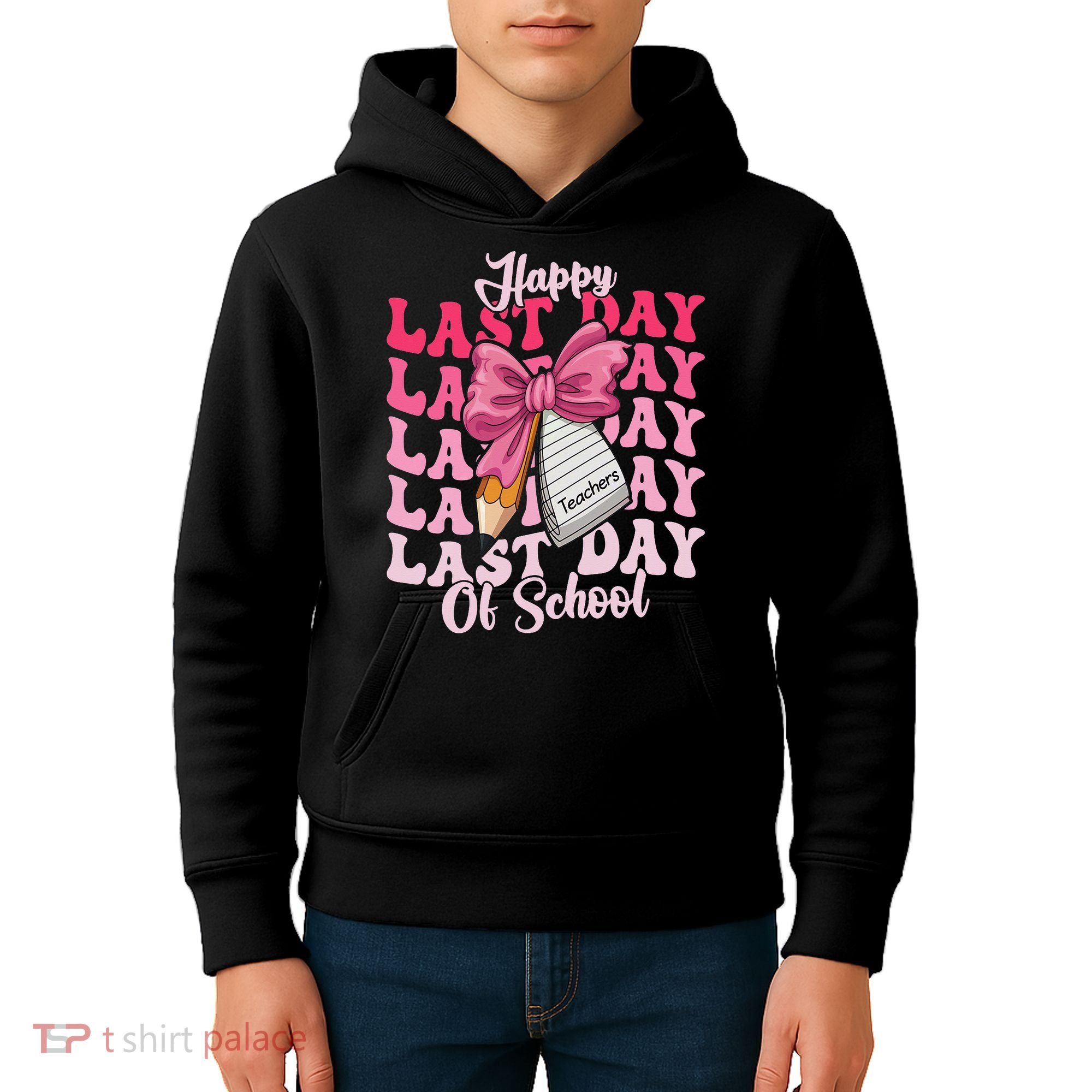 Happy Last Day Of School Coquette Bow Teachers Kids Hoodie