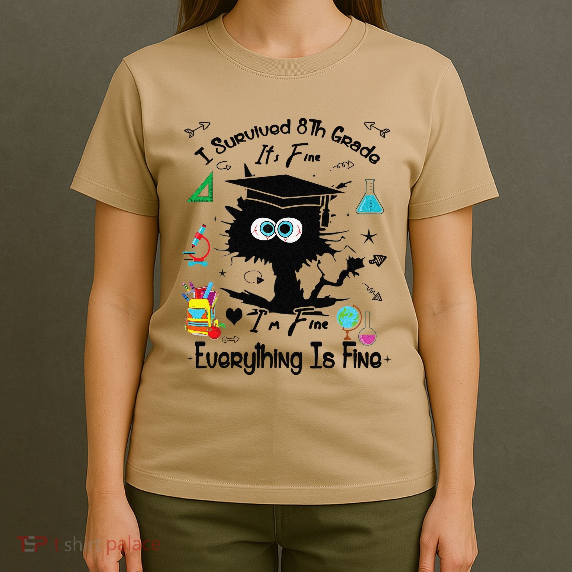 Happy Last Day Of School Funny Black Cat 8th Grade Graduate T-Shirt