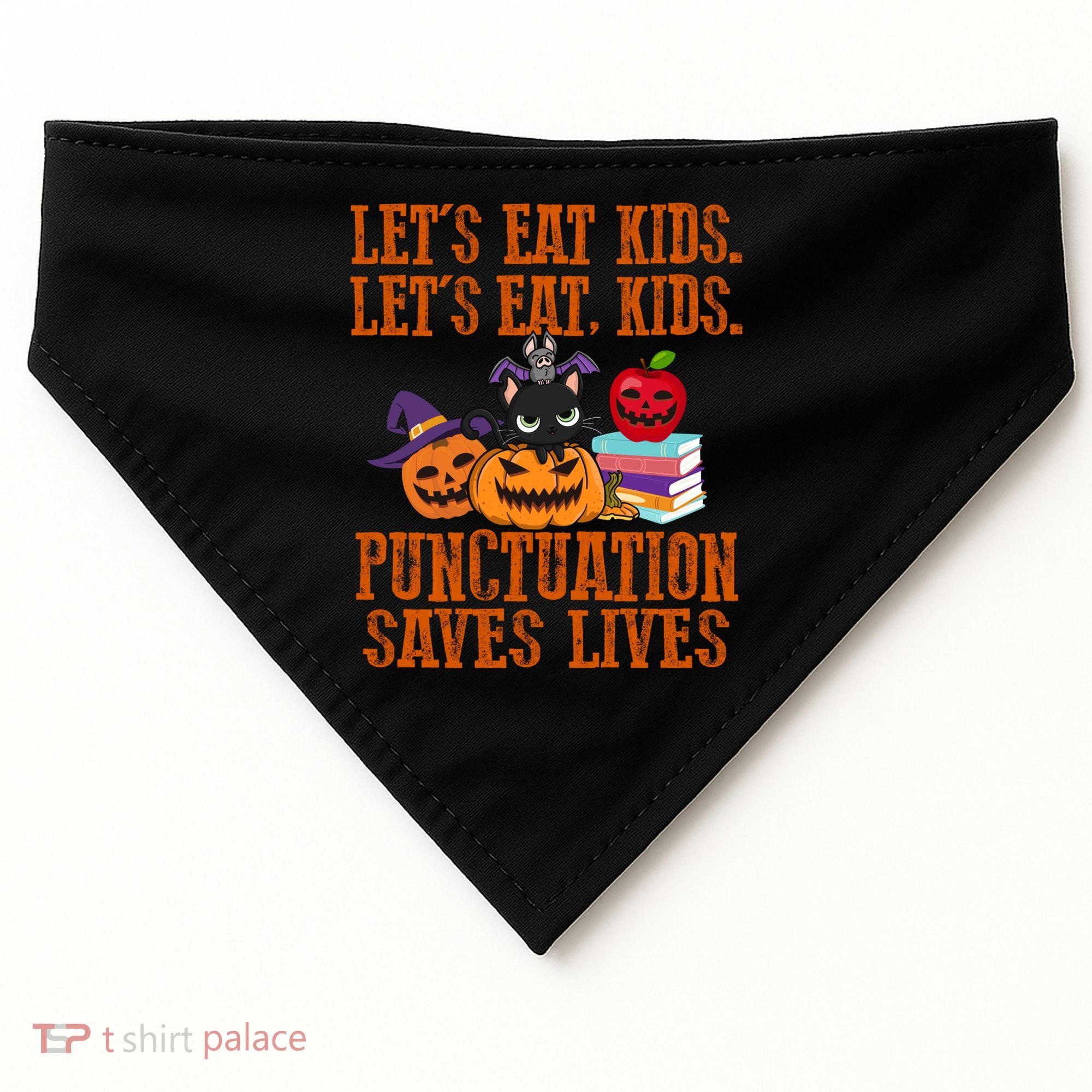 Halloween Let's Eat Kids Punctuation Saves Lives Funny Great Gift USA-Made Doggie Bandana