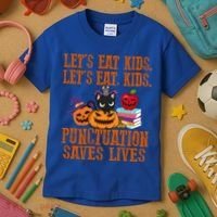 Halloween Let's Eat Kids Punctuation Saves Lives Funny Great Gift Kids T-Shirt thumb 3