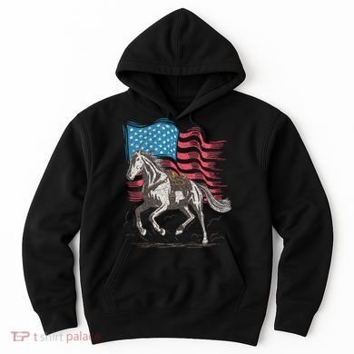 Horse Lover Equestrian American Flag Hoodie