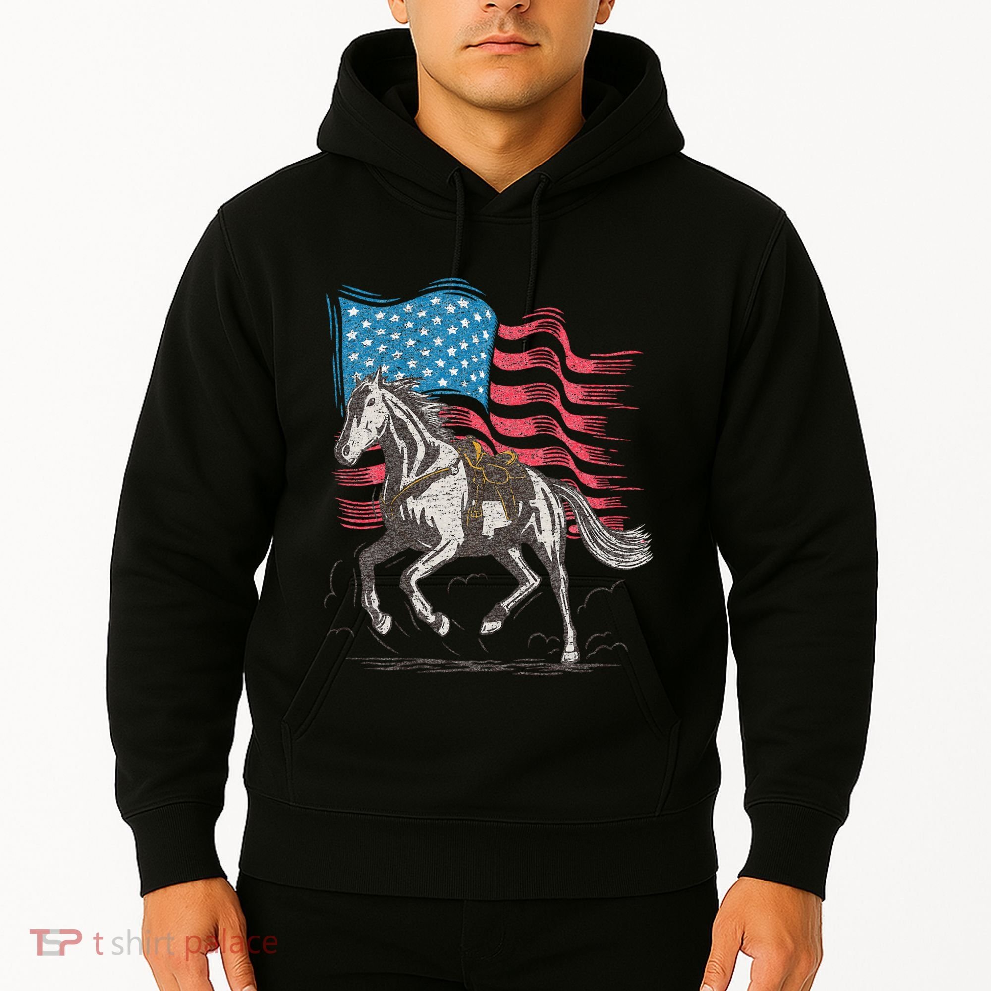 Horse Lover Equestrian American Flag Hoodie