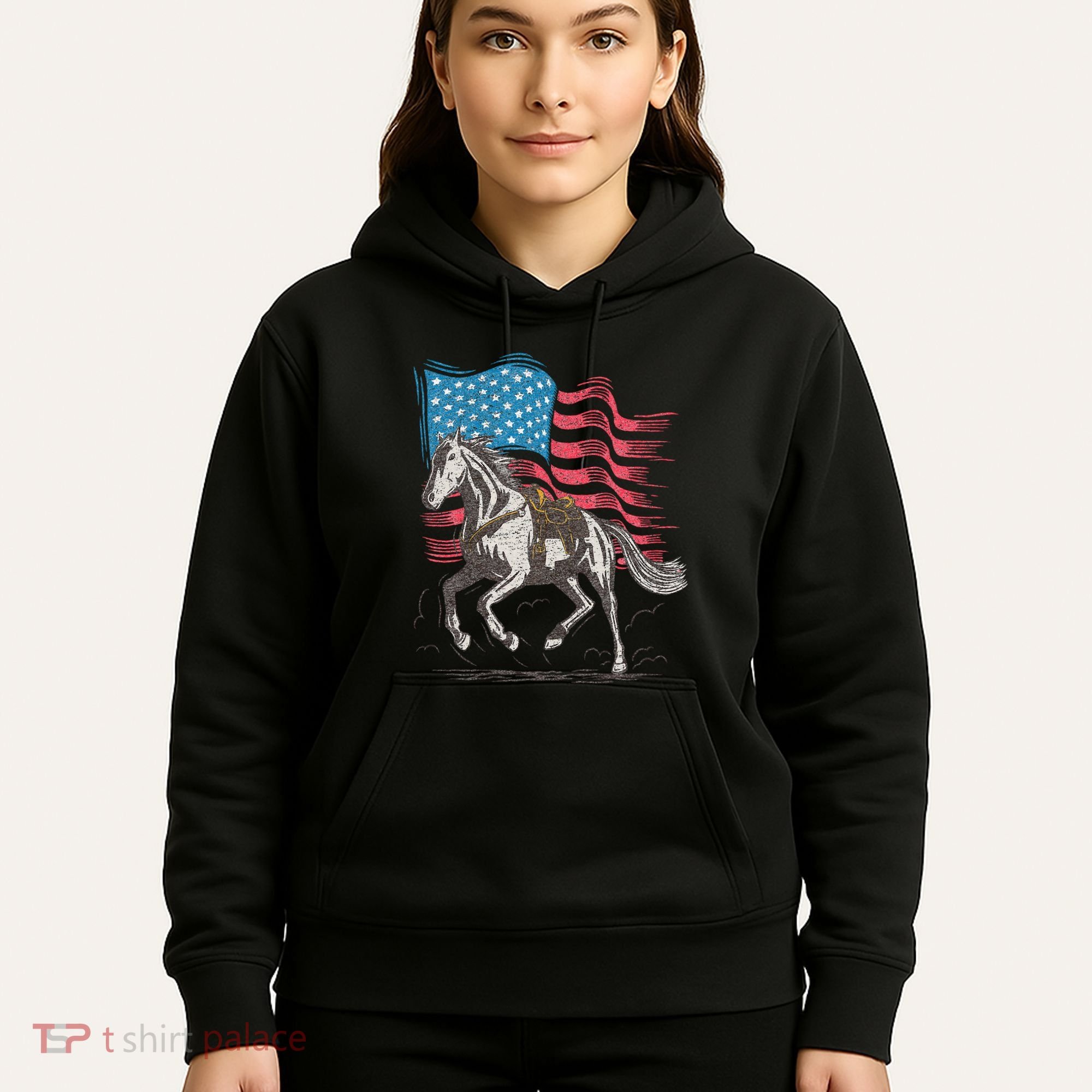 Horse Lover Equestrian American Flag Hoodie