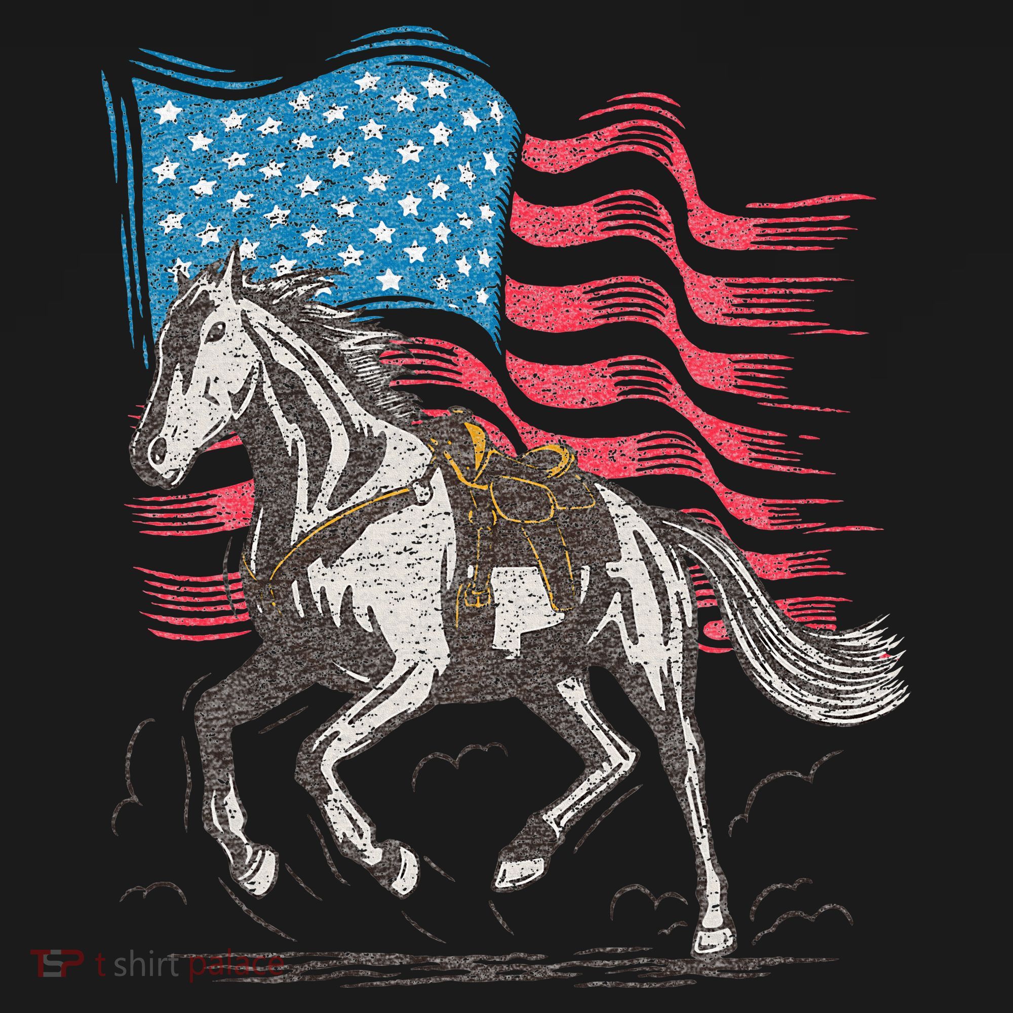 Horse Lover Equestrian American Flag Long Sleeve Shirt
