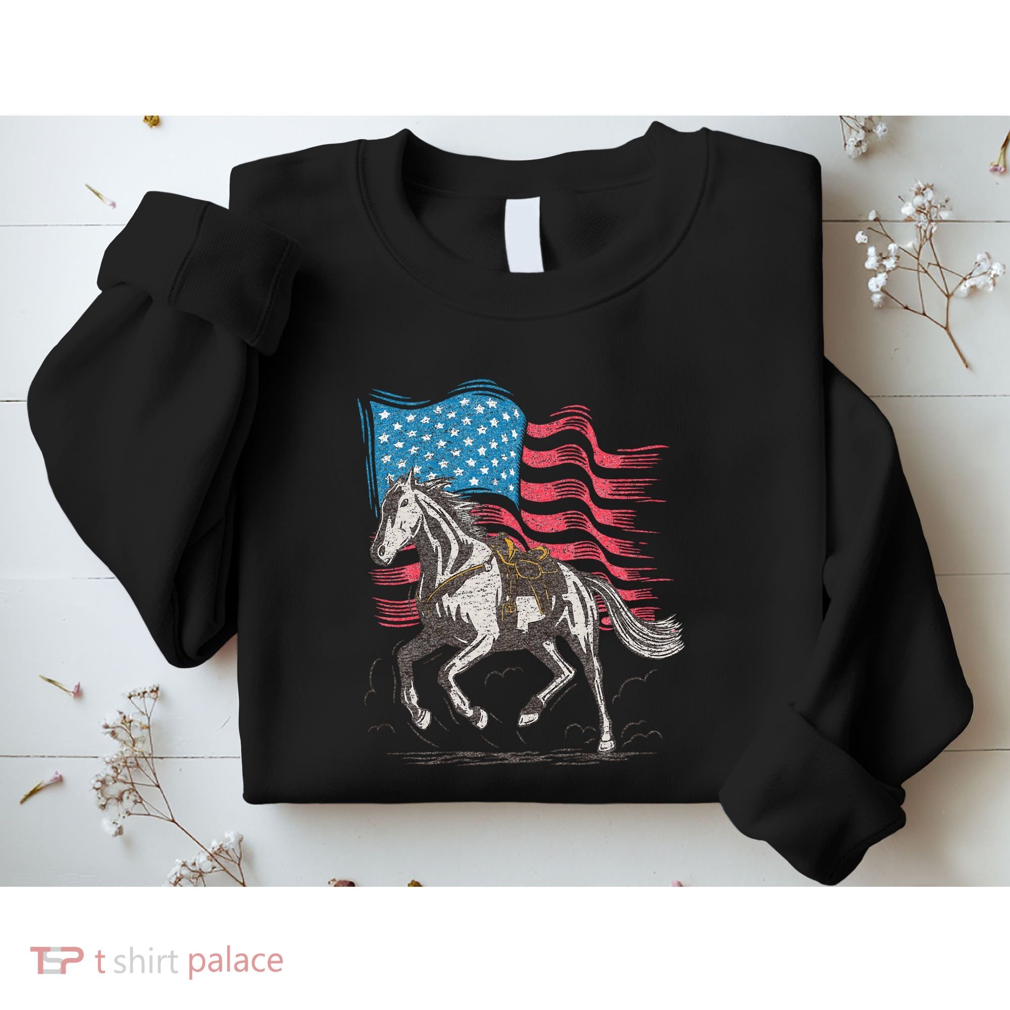 Horse Lover Equestrian American Flag Sweatshirt