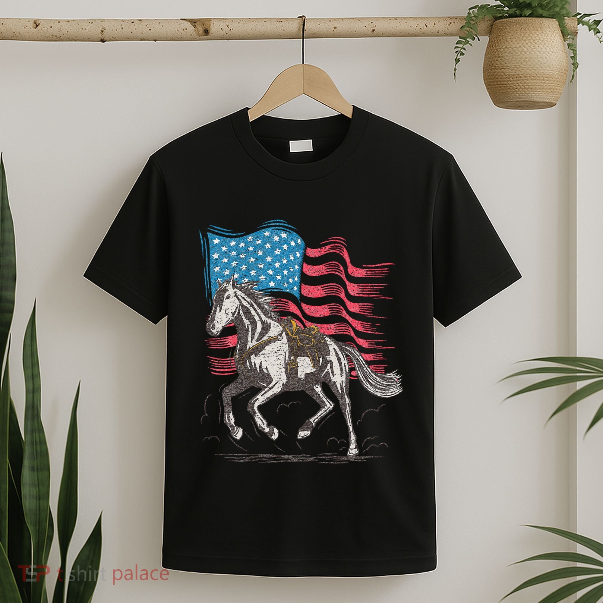 Horse Lover Equestrian American Flag T-Shirt