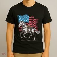 Horse Lover Equestrian American Flag T-Shirt thumb 3