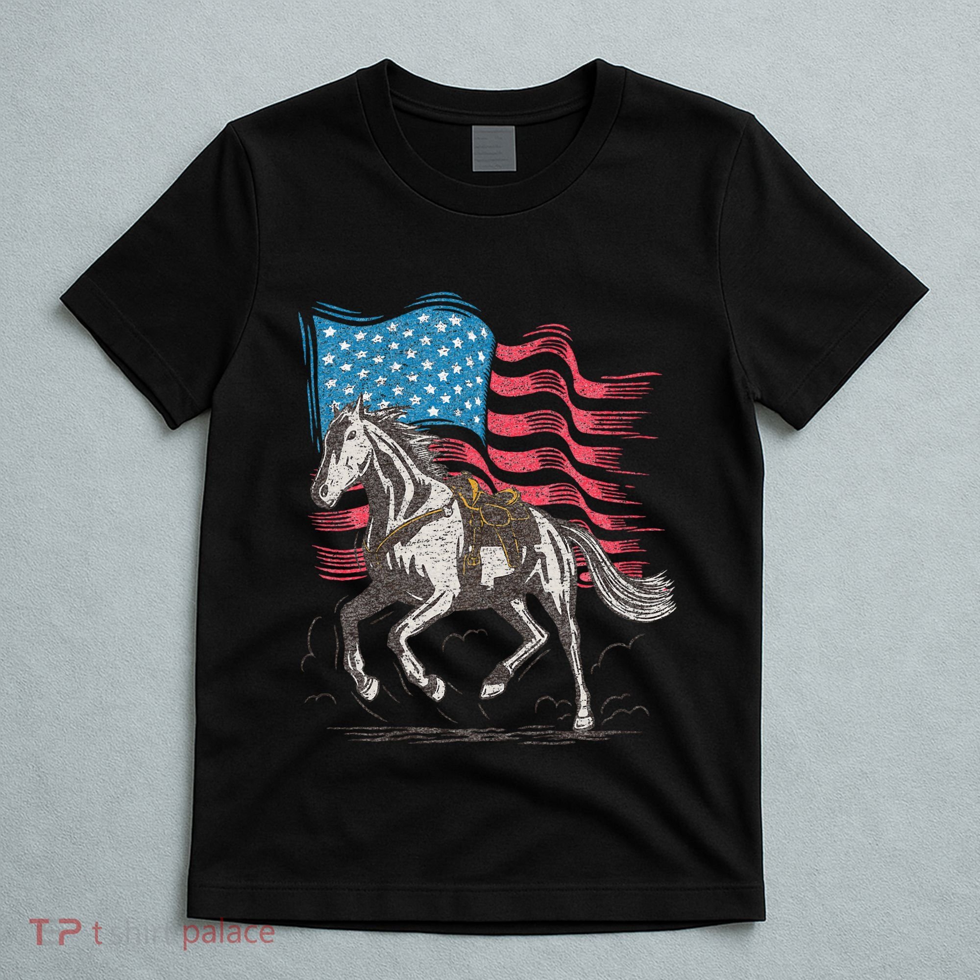 Horse Lover Equestrian American Flag T-Shirt