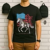 Horse Lover Equestrian American Flag T-Shirt thumb 6