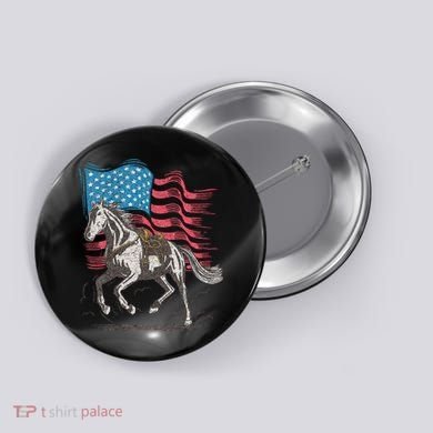 Horse Lover Equestrian American Flag Button