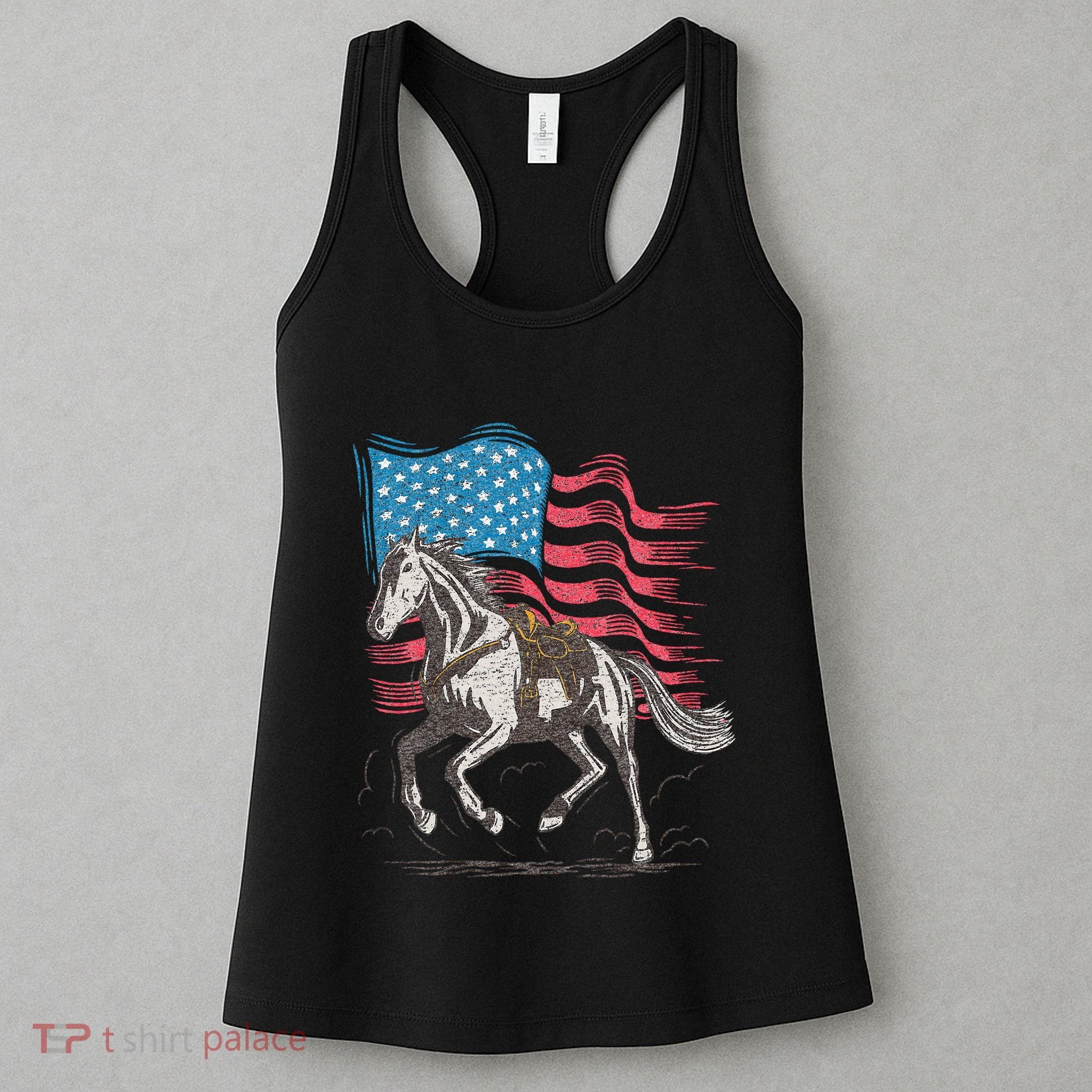 Horse Lover Equestrian American Flag Women's Tank Top