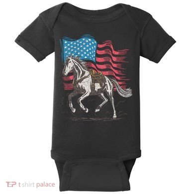 Horse Lover Equestrian American Flag Baby Bodysuit