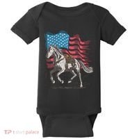 Horse Lover Equestrian American Flag Baby Bodysuit thumb 0
