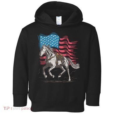 Horse Lover Equestrian American Flag Toddler Hoodie