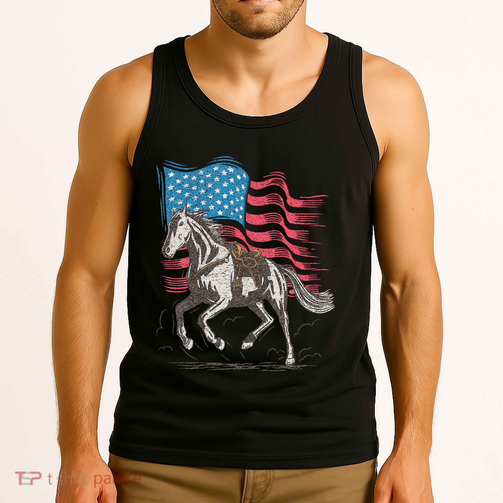 Horse Lover Equestrian American Flag Tank Top