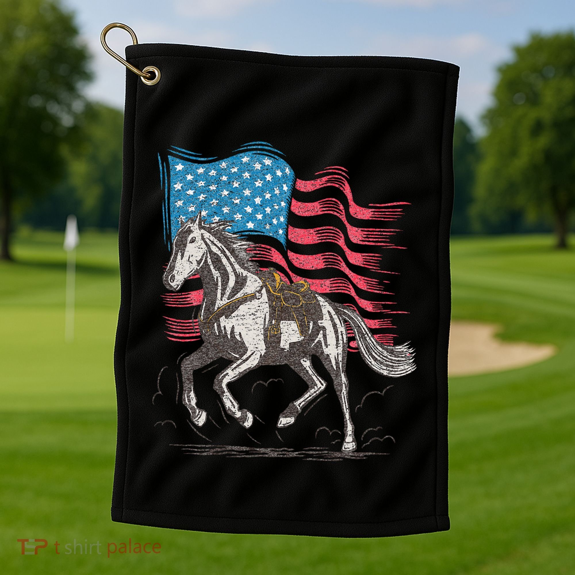 Horse Lover Equestrian American Flag Golf Towel