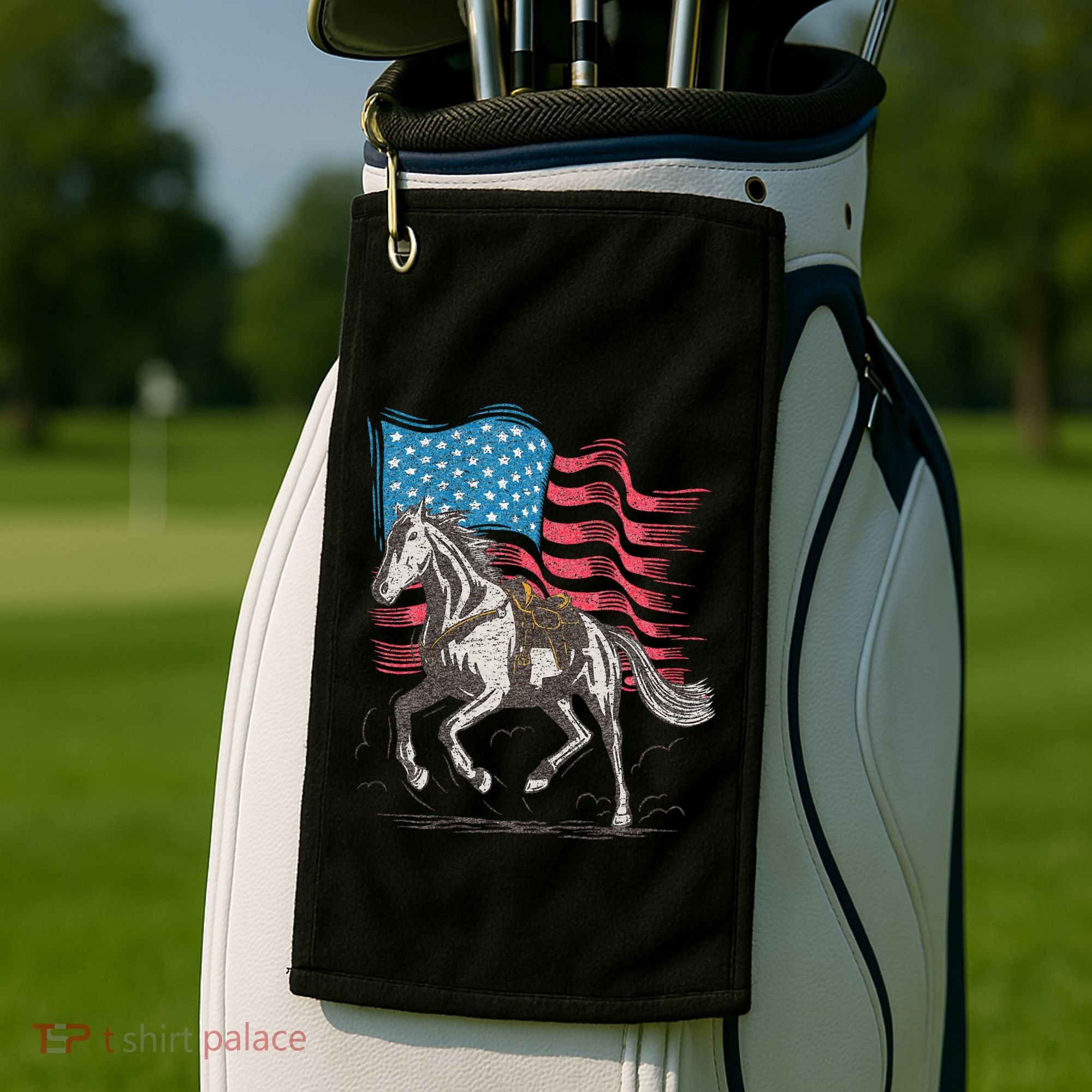 Horse Lover Equestrian American Flag Golf Towel