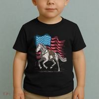 Horse Lover Equestrian American Flag Toddler T-Shirt thumb 2