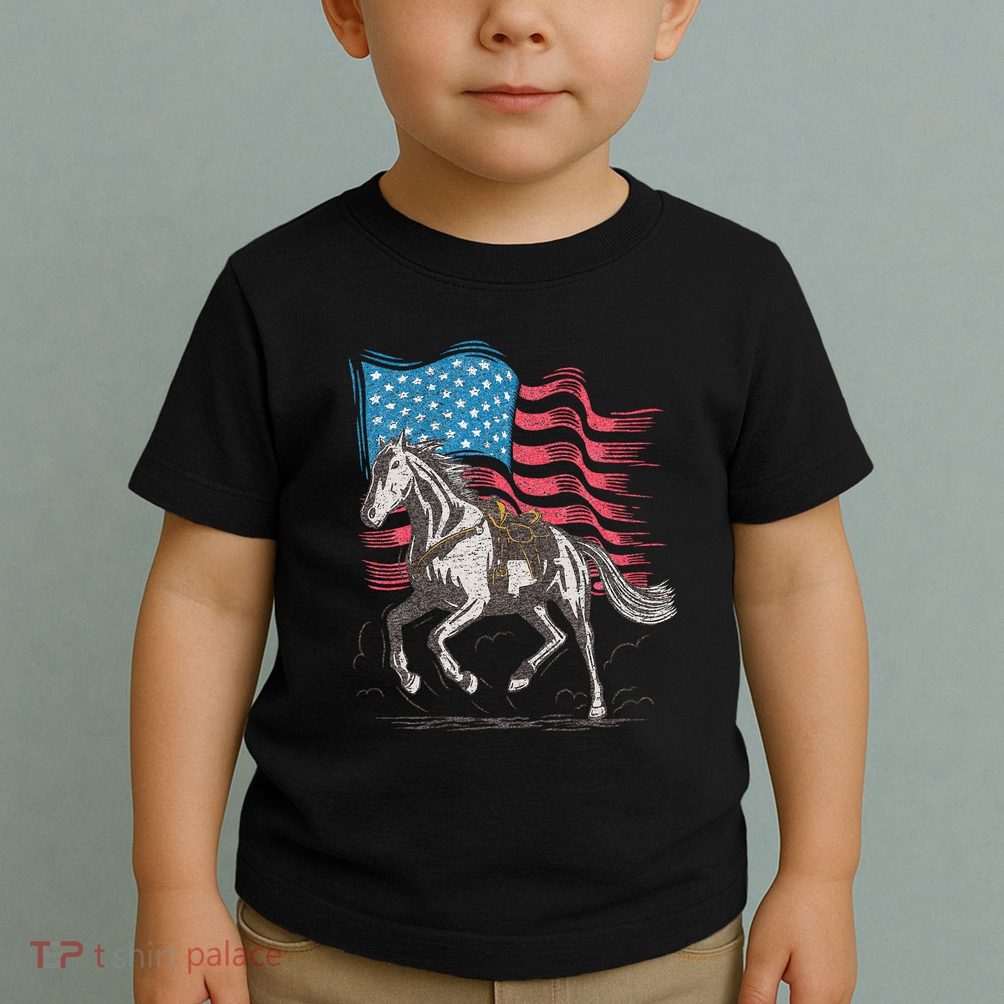 Horse Lover Equestrian American Flag Toddler T-Shirt