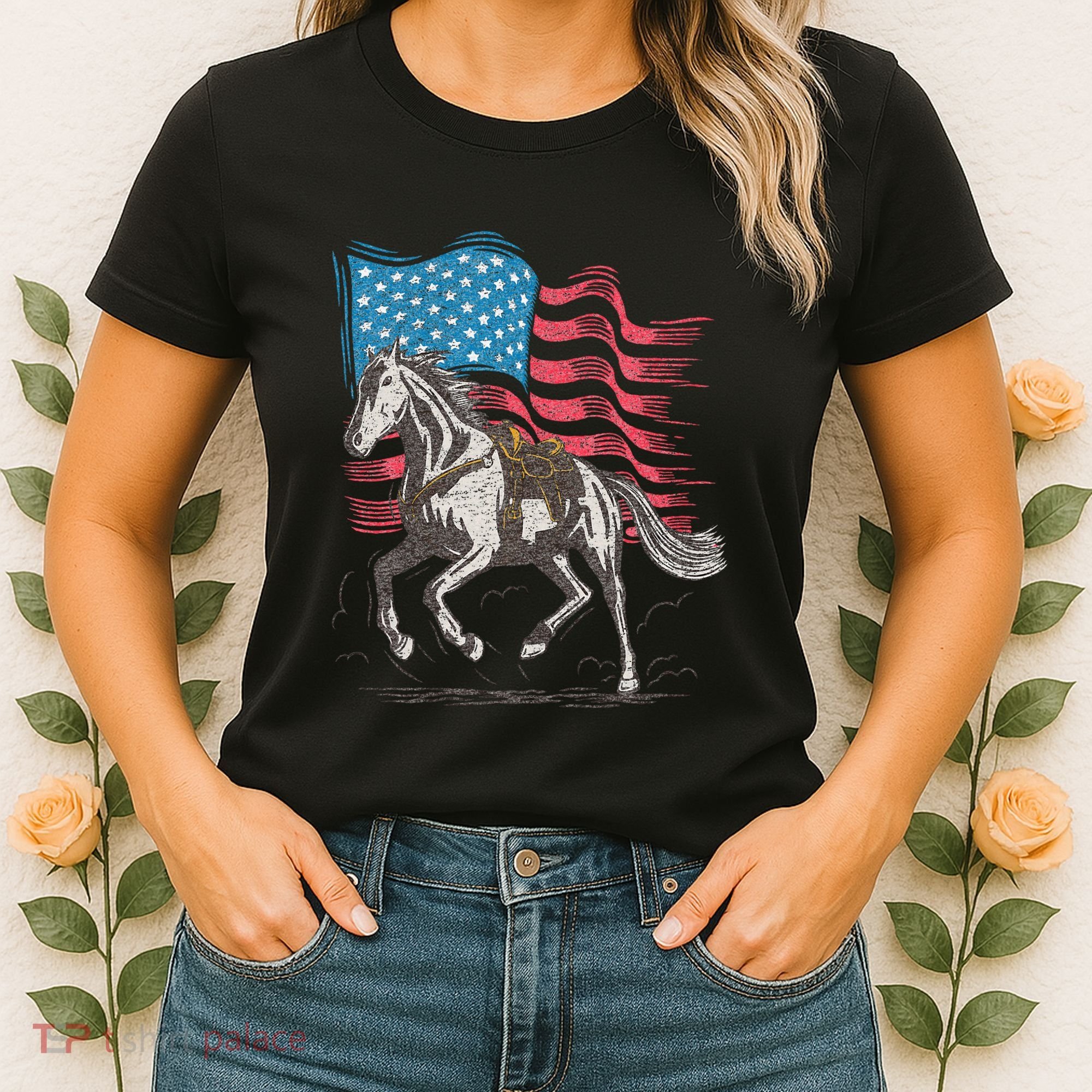 Horse Lover Equestrian American Flag Women's T-Shirt