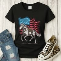 Horse Lover Equestrian American Flag Women's T-Shirt thumb 3