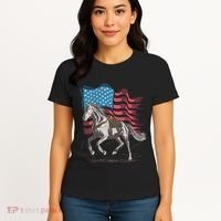 Horse Lover Equestrian American Flag Women's T-Shirt thumb 4