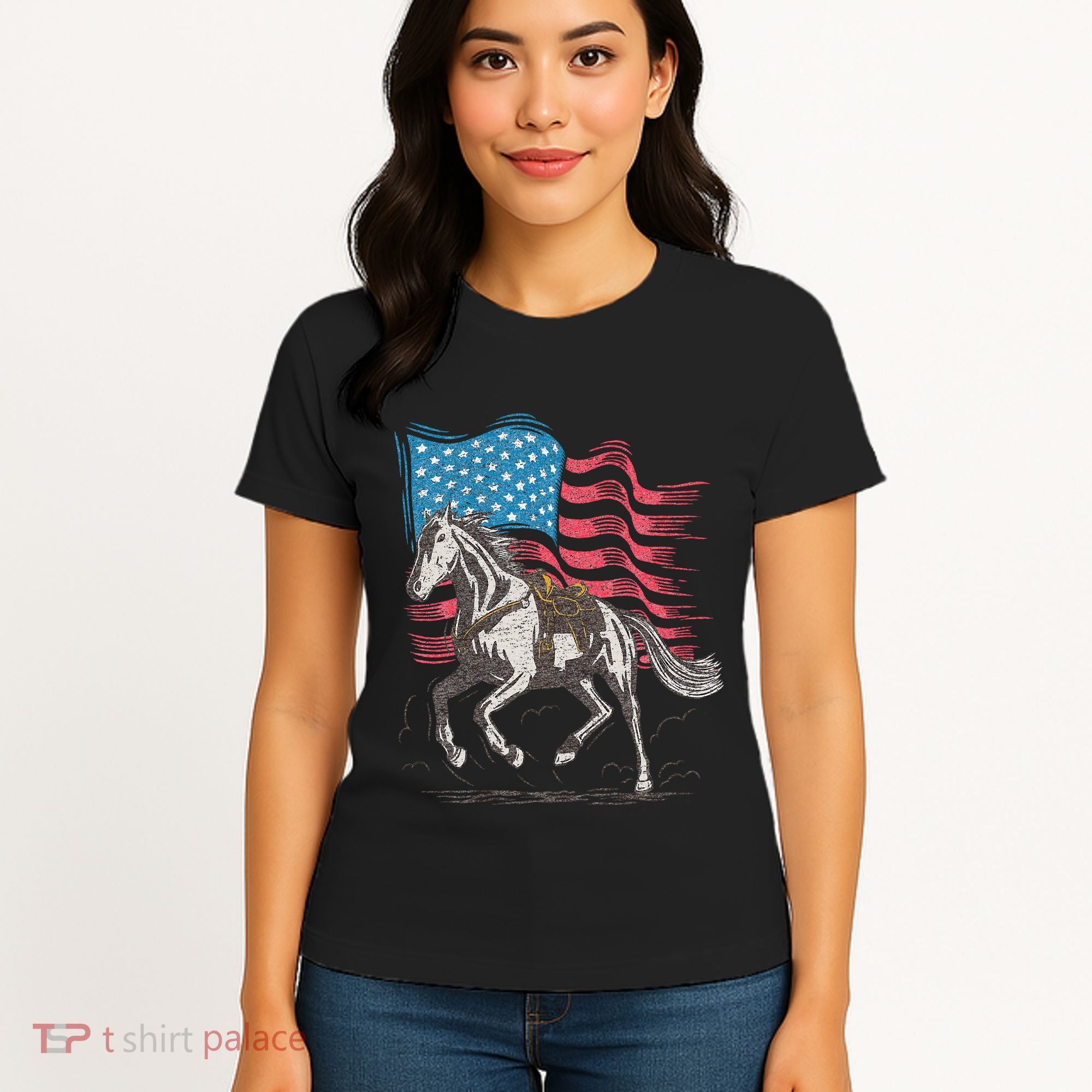 Horse Lover Equestrian American Flag Women's T-Shirt