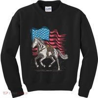 Horse Lover Equestrian American Flag Kids Sweatshirt thumb 0
