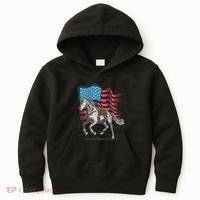 Horse Lover Equestrian American Flag Kids Hoodie thumb 0