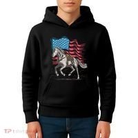 Horse Lover Equestrian American Flag Kids Hoodie thumb 4