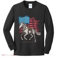 Horse Lover Equestrian American Flag Kids Long Sleeve Shirt thumb 0