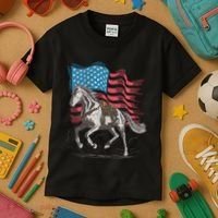 Horse Lover Equestrian American Flag Kids T-Shirt thumb 3