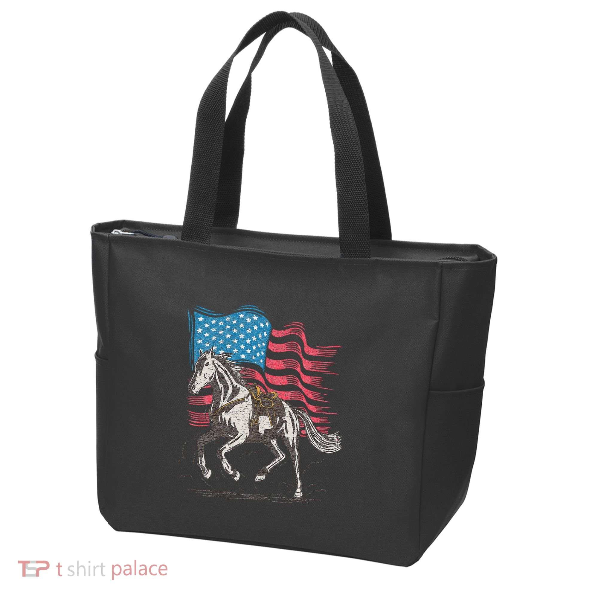 Horse Lover Equestrian American Flag Tote Bag
