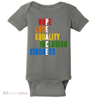 Hope Love Equality Inclusion Kindness Peace Quote Baby Bodysuit