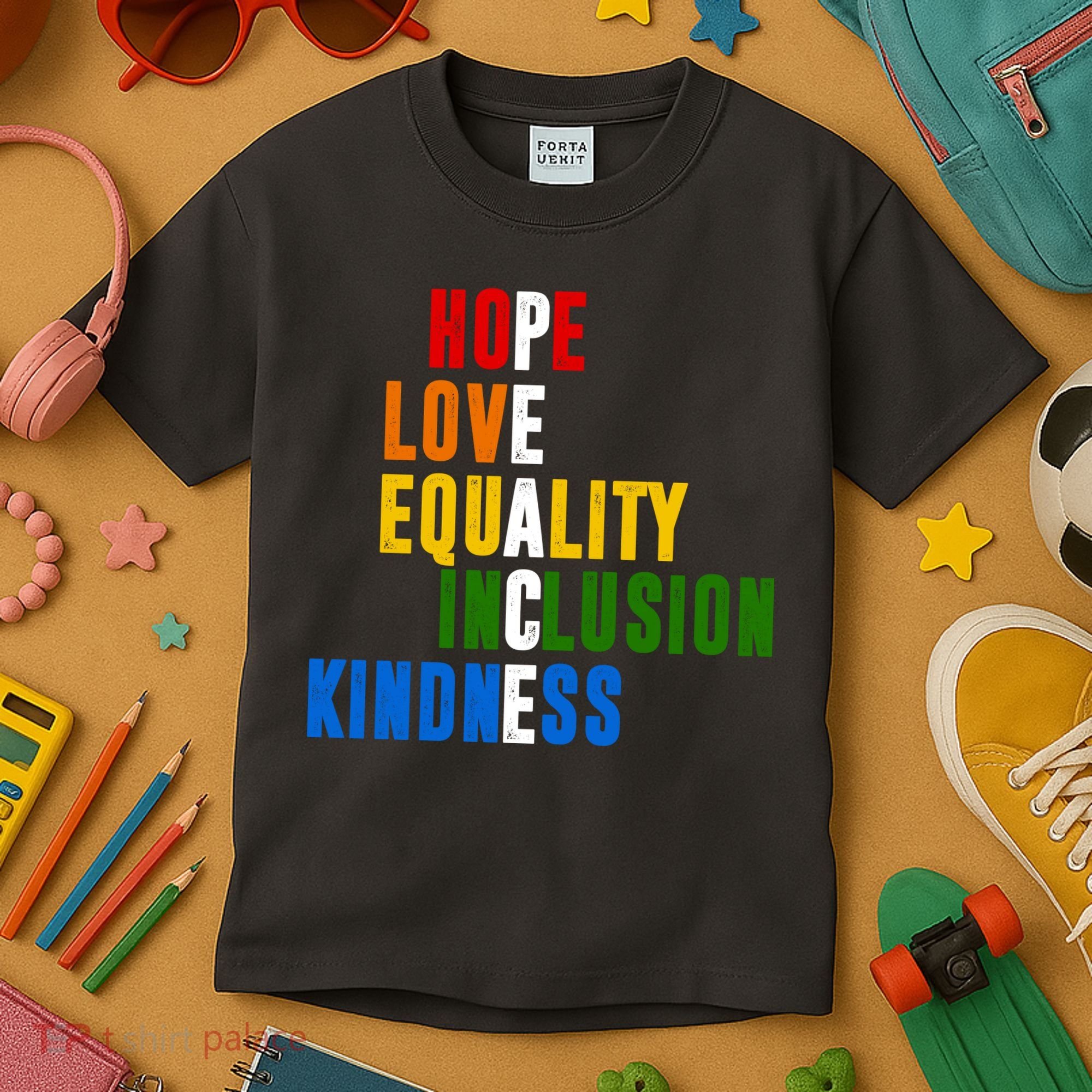 Hope Love Equality Inclusion Kindness Peace Quote Kids T-Shirt
