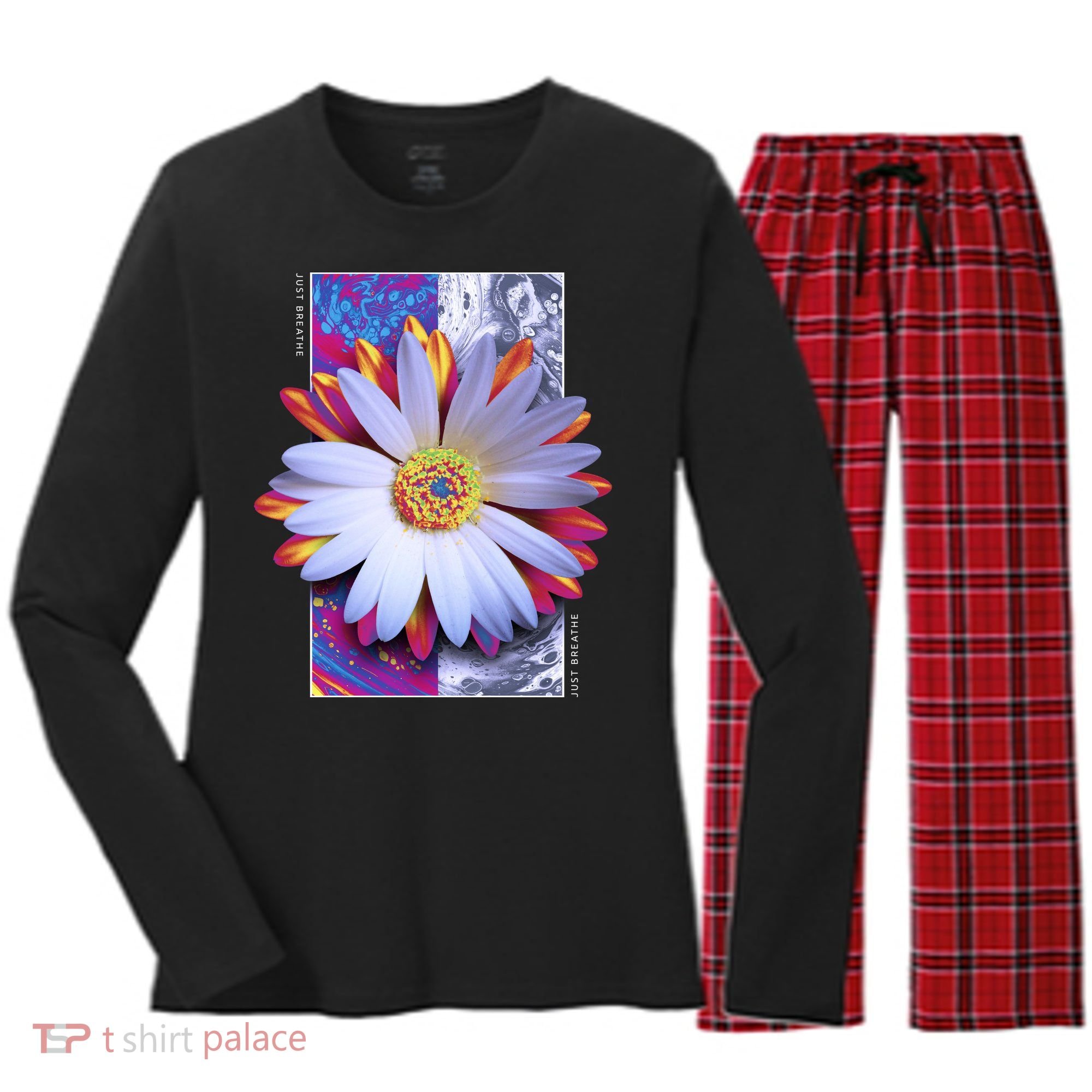 Holographic Lily Flower Women's Long Sleeve Flannel Pajama Set 