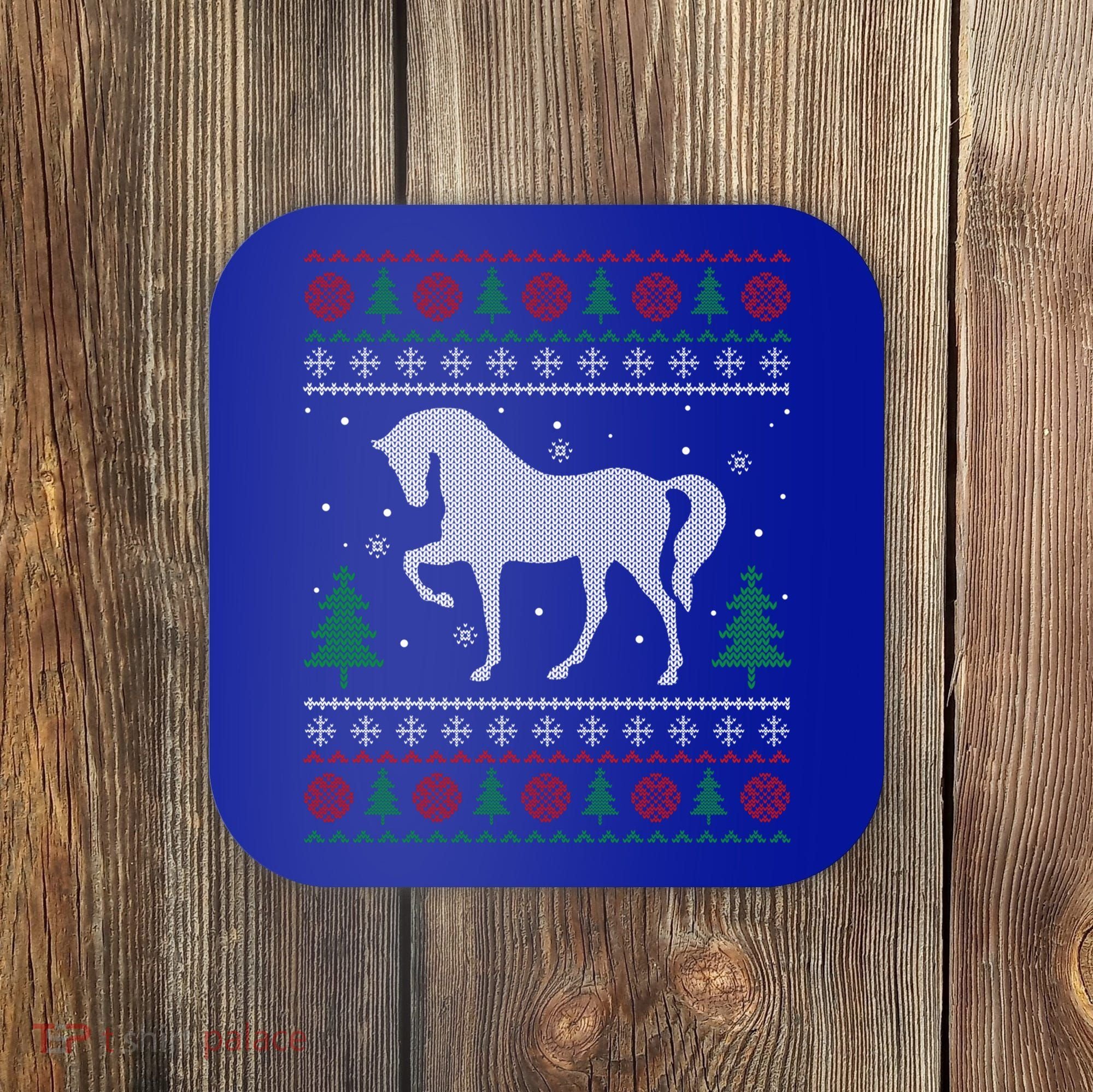 Horse Lover Funny Gift Horse Ugly Sweater Christmas Xmas Gift Coaster