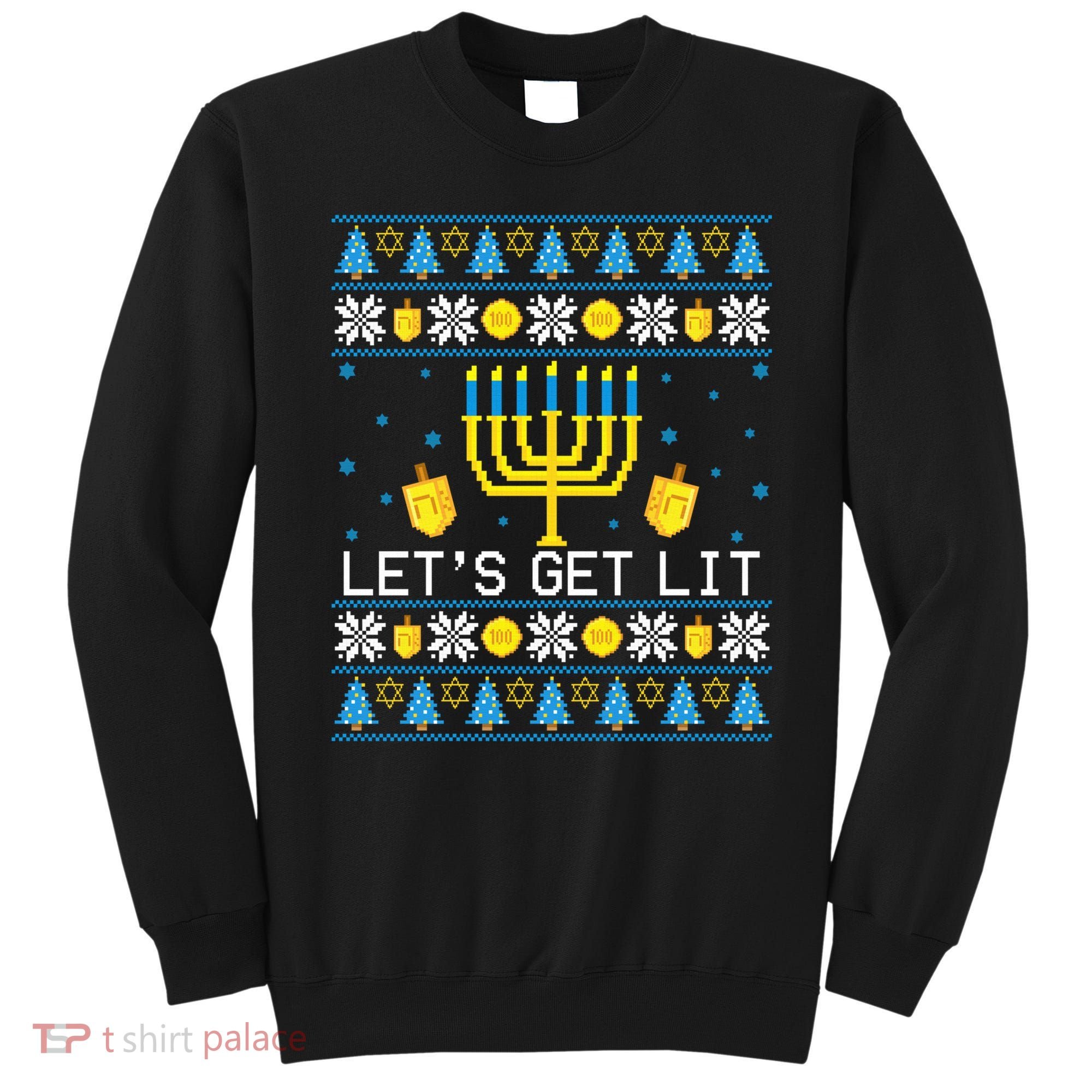 Hanukkah Let's Get Lit Jewish Ugly Sweater Channukah Menorah Sweatshirt