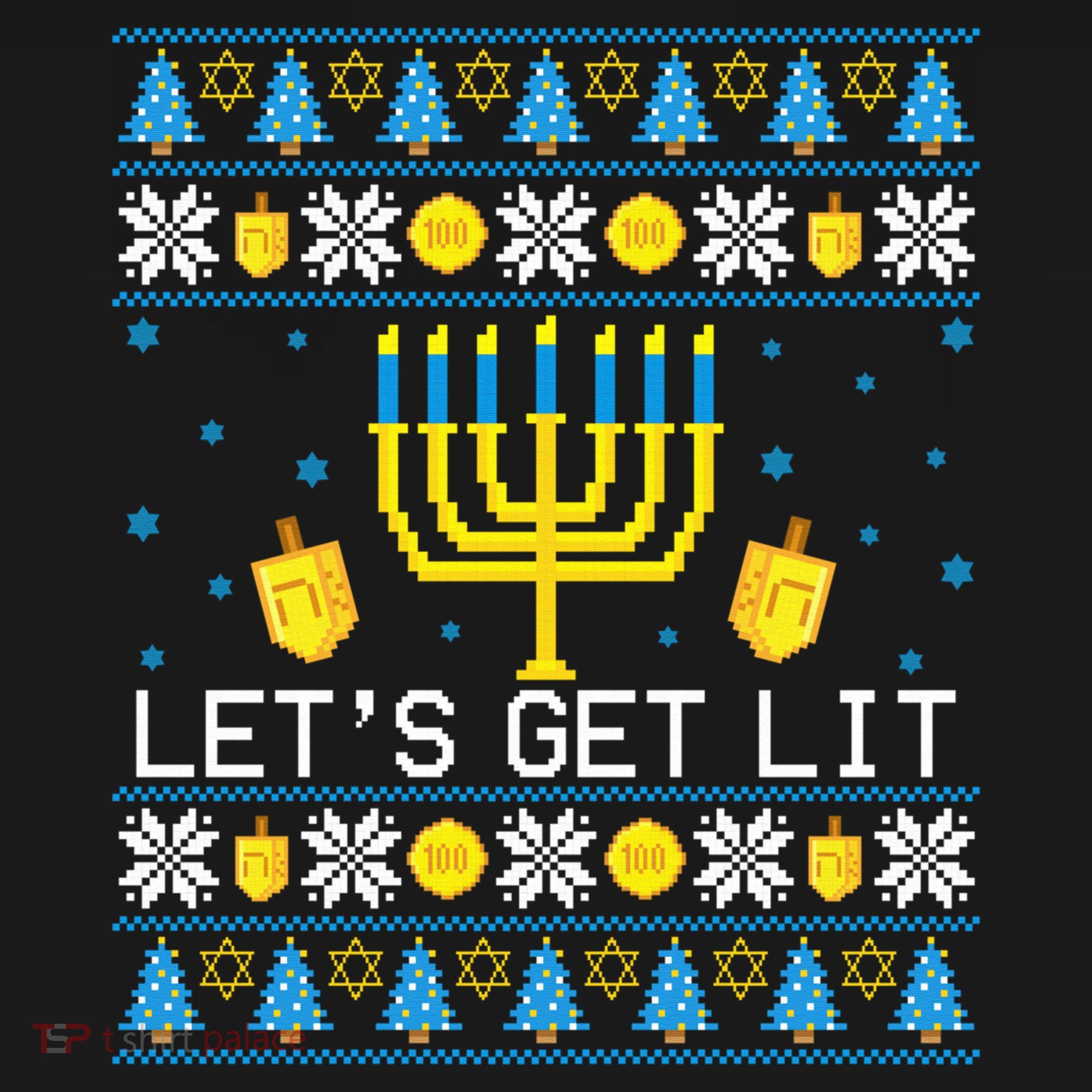 Hanukkah Let's Get Lit Jewish Ugly Sweater Channukah Menorah Sweatshirt